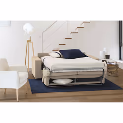 Divano Letto Amalfi, Divano a 2 posti Large, Made in Italy, SofÃ  Soggiorno con apertura girevole, con poggiatesta regolabili e Braccioli standard, cm 200x95h85, Beige - Vista aggiuntiva 4