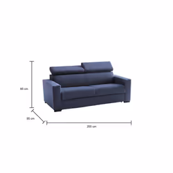 Divano Letto Amalfi, Divano a 2 posti Large, Made in Italy, SofÃ  Soggiorno con apertura girevole, con poggiatesta regolabili e Braccioli standard, cm 200x95h85, Blu