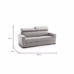 Divano Letto Algo, Divano a 3 posti, Made in Italy, SofÃ  Soggiorno con apertura girevole, con poggiatesta regolabili e Braccioli slim, cm 200x95h85, Grigio