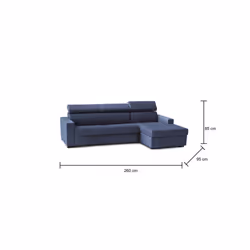 Divano Letto Alibella, Divano ad angolo, Made in Italy, SofÃ  con apertura girevole, con Penisola contenitore Destra, con Braccioli slim, cm 260x95h85, Blu - Vista aggiuntiva 3