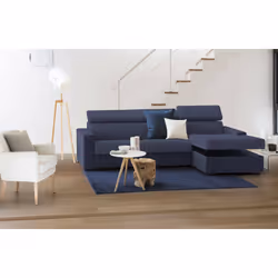 Divano Letto Alibella, Divano ad angolo, Made in Italy, SofÃ  con apertura girevole, con Penisola contenitore Destra, con Braccioli slim, cm 260x95h85, Blu - Vista aggiuntiva 4