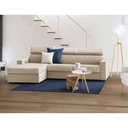 Divano Letto Alibabah, Divano ad angolo, Made in Italy, SofÃ  con apertura girevole, con Penisola contenitore Sinistra, con Braccioli standard, cm 280x95h85, Beige