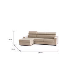 Divano Letto Alibabah, Divano ad angolo, Made in Italy, SofÃ  con apertura girevole, con Penisola contenitore Sinistra, con Braccioli standard, cm 280x95h85, Beige