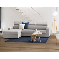 Divano Letto Alibabah, Divano ad angolo, Made in Italy, SofÃ  con apertura girevole, con Penisola contenitore Sinistra, con Braccioli standard, cm 280x95h85, Grigio