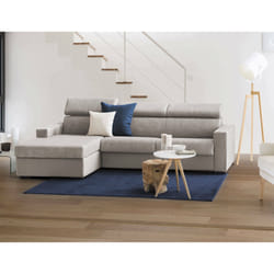 Divano Letto Aloet, Divano ad angolo, Made in Italy, SofÃ  con apertura girevole, con Penisola contenitore Sinistra, con Braccioli slim, cm 260x95h85, Tortora