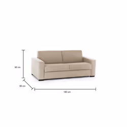 Divano Letto Asimi, Divano a 2 posti, Made in Italy, SofÃ  Soggiorno con apertura girevole, in tessuto imbottito, con Braccioli standard, cm 180x95h90, Beige