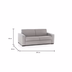 Divano Letto Andymion, Divano a 2 posti Large, Made in Italy, SofÃ  Soggiorno con apertura girevole, in tessuto imbottito, con Braccioli standard, cm 200x95h90, Grigio