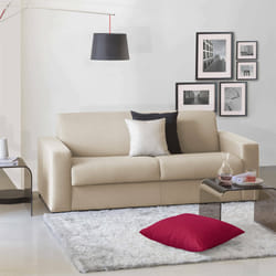 Divano Letto Zinnia, Divano a 3 posti, Made in Italy, SofÃ  Soggiorno con apertura girevole, in tessuto imbottito, con Braccioli slim, cm 200x95h90, Beige