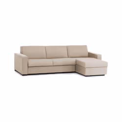 Divano Letto Aika, Divano ad angolo, Made in Italy, SofÃ  con apertura girevole, con Penisola contenitore reversibile, con Braccioli standard, cm 280x95h90, Beige