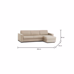 Divano Letto Aika, Divano ad angolo, Made in Italy, SofÃ  con apertura girevole, con Penisola contenitore reversibile, con Braccioli standard, cm 280x95h90, Beige