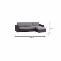 Divano Letto Aika, Divano ad angolo, Made in Italy, SofÃ  con apertura girevole, con Penisola contenitore reversibile, con Braccioli standard, cm 280x95h90, Grigio e Antracite