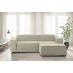 Divano fisso Ameli, Divano componibile a 2 posti large con penisola destra, Made in Italy, SofÃ  moderno in tessuto, Cm 240x170h70, Beige