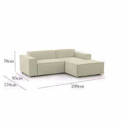 Divano fisso Ameli, Divano componibile a 2 posti large con penisola destra, Made in Italy, SofÃ  moderno in tessuto, Cm 240x170h70, Beige