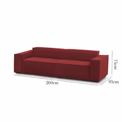 Divano fisso Argo, Divano componibile a 3 posti lineare, Made in Italy, SofÃ  moderno da soggiorno in tessuto, Cm 260x95h70, Rosso
