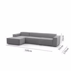 Divano fisso Atrillo, Divano componibile a 4 posti con penisola sinistra, Made in Italy, SofÃ  moderno in tessuto, Cm 340x170h70, Grigio