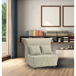 Divano Letto Andreou, Divano singolo, Made in Italy, Poltrona soggiorno con apertura a carrello, in tessuto imbottito, con cuscini inclusi, cm 85x90h85, colore Beige