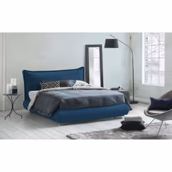 Letto matrimoniale Geras, Letto contenitore con rivestimento e testata in tessuto, Made in Italy, Apertura frontale, adatto p ...