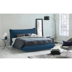 Letto matrimoniale Geras, Letto contenitore con rivestimento e testata in tessuto, Made in Italy, Apertura frontale, adatto per materasso 160x190 cm, Blu