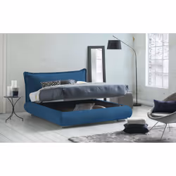 Letto matrimoniale Geras, Letto contenitore con rivestimento e testata in tessuto, Made in Italy, Apertura frontale, adatto per materasso 160x190 cm, Blu - Vista aggiuntiva 4