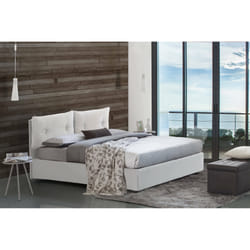 Letto piazza e mezza Rubino, Letto contenitore con rivestimento in ecopelle, Made in Italy, Apertura frontale, adatto per materasso cm 120x190, Bianco
