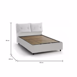 Letto piazza e mezza Rubino, Letto contenitore con rivestimento in ecopelle, Made in Italy, Apertura frontale, adatto per materasso cm 120x190, Bianco