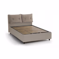 Letto piazza e mezza Rubino, Letto contenitore con rivestimento in ecopelle, Made in Italy, Apertura frontale, adatto per materasso cm 120x190, Tortora