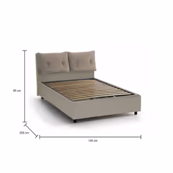 Letto piazza e mezza Rubino, Letto contenitore con rivestimento in ecopelle, Made in Italy, Apertura frontale, adatto per materasso cm 120x190, Tortora
