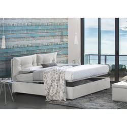Letto piazza e mezza Arieta, Letto contenitore con rivestimento in tessuto, Made in Italy, Apertura frontale, con materasso cm 120x190 incluso, Bianco