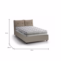 Letto singolo Albiate, Letto contenitore con rivestimento in ecopelle, Made in Italy, Apertura frontale, con materasso cm 80x190 incluso, Tortora
