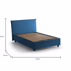 Letto piazza e mezza Alvino, Letto contenitore con rivestimento in tessuto, Made in Italy, Apertura frontale, con materasso cm 120x200 incluso, Blu