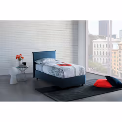 Letto singolo Aquilla, Letto contenitore con rivestimento in tessuto, Made in Italy, Apertura frontale, con materasso cm 80x1 ...