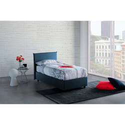 Letto singolo Aquilla, Letto contenitore con rivestimento in tessuto, Made in Italy, Apertura frontale, con materasso cm 80x190 incluso, Blu
