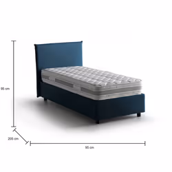 Letto singolo Aquilla, Letto contenitore con rivestimento in tessuto, Made in Italy, Apertura frontale, con materasso cm 80x190 incluso, Blu