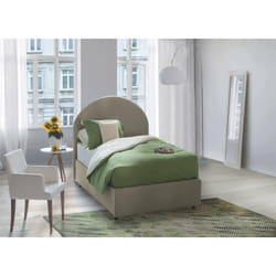 Letto singolo Egle, Letto contenitore con rivestimento in tessuto, Made in Italy, Apertura frontale, con materasso cm 80x190 incluso, Tortora