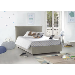 Letto piazza e mezza Amorino, Letto contenitore con rivestimento in tessuto, Made in Italy, Apertura frontale, adatto per materasso cm 120x190, Beige