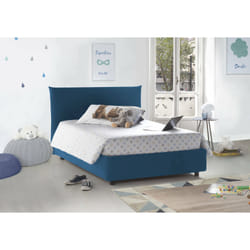 Letto piazza e mezza Amorino, Letto contenitore con rivestimento in tessuto, Made in Italy, Apertura frontale, adatto per materasso cm 120x190, Blu