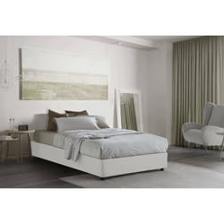 Letto piazza e mezza Asid, Letto contenitore con rivestimento in tessuto, Made in Italy, Apertura frontale, adatto per materasso cm 120x190, Bianco