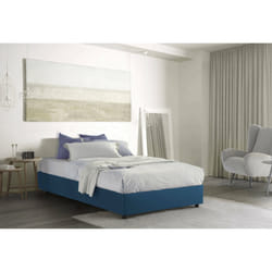 Letto piazza e mezza Ariba, Letto contenitore con rivestimento in tessuto, Made in Italy, Apertura laterale, adatto per materasso cm 120x190, Blu