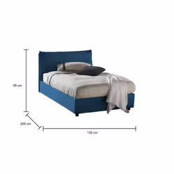 Letto piazza e mezza Attinia, Letto contenitore con rivestimento in tessuto, Made in Italy, Apertura frontale, con materasso cm 120x190 incluso, Blu
