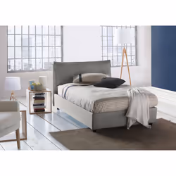 Letto piazza e mezza Asso, Letto contenitore con rivestimento in tessuto, Made in Italy, Apertura frontale, adatto per matera ...