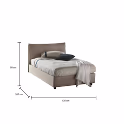 Letto piazza e mezza Asso, Letto contenitore con rivestimento in tessuto, Made in Italy, Apertura frontale, adatto per materasso cm 120x190, Tortora