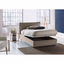 Letto piazza e mezza Asso, Letto contenitore con rivestimento in tessuto, Made in Italy, Apertura frontale, adatto per materasso cm 120x190, Tortora - Vista aggiuntiva 4