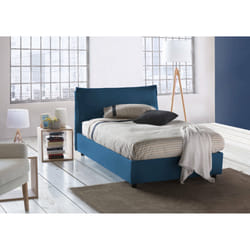 Letto piazza e mezza Arnaldo, Letto contenitore con rivestimento in tessuto, Made in Italy, Apertura frontale, adatto per materasso cm 120x200, Blu
