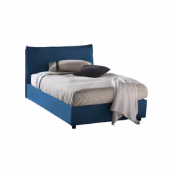 Letto piazza e mezza Abbygale, Letto contenitore con rivestimento in tessuto, Made in Italy, Apertura frontale, con materasso cm 120x200 incluso, Blu