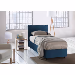 Letto singolo Alto, Letto contenitore con rivestimento in tessuto, Made in Italy, Apertura frontale, adatto per materasso cm  ...