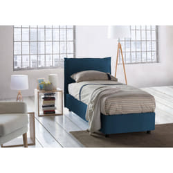 Letto singolo Alto, Letto contenitore con rivestimento in tessuto, Made in Italy, Apertura frontale, adatto per materasso cm 80x190, Blu
