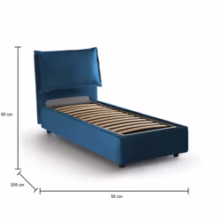 Letto singolo Alto, Letto contenitore con rivestimento in tessuto, Made in Italy, Apertura frontale, adatto per materasso cm 80x190, Blu