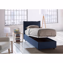 Letto singolo Alto, Letto contenitore con rivestimento in tessuto, Made in Italy, Apertura frontale, adatto per materasso cm 80x190, Blu - Vista aggiuntiva 4