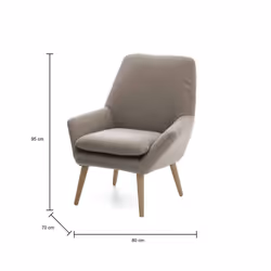 Poltrona Anido, Poltrona di design da salotto, 100% Made in Italy, Poltroncina relax in tessuto imbottito, cm 80x70h95, Tortora