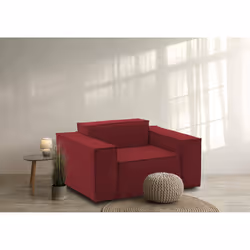 Poltrona Leonia, Poltrona da salotto, 100% Made in Italy, Poltroncina relax in tessuto imbottito, Cm 140x95h70, Rosso